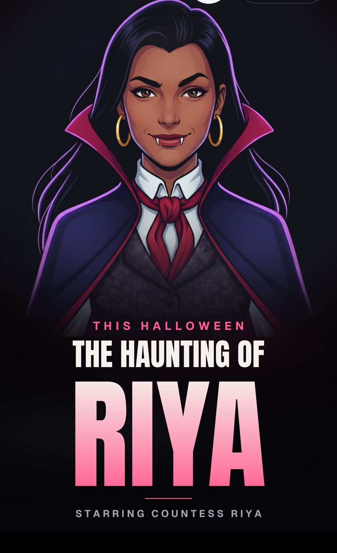 A frame of the trailer: the title card of the haunting of Riya