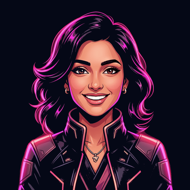 Priya, AI host of the fictional Riley birthday sample