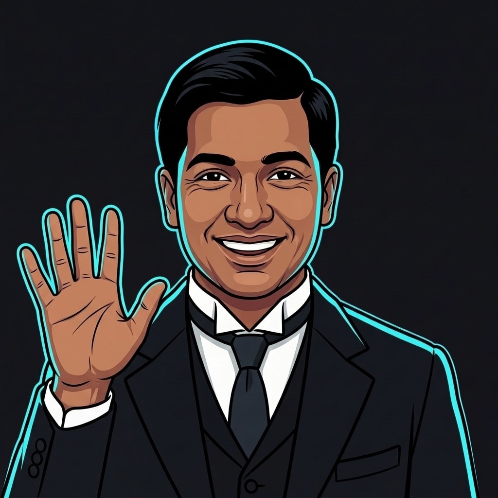 Srinivasa Ramanujan, drawn in the Trivana cast style