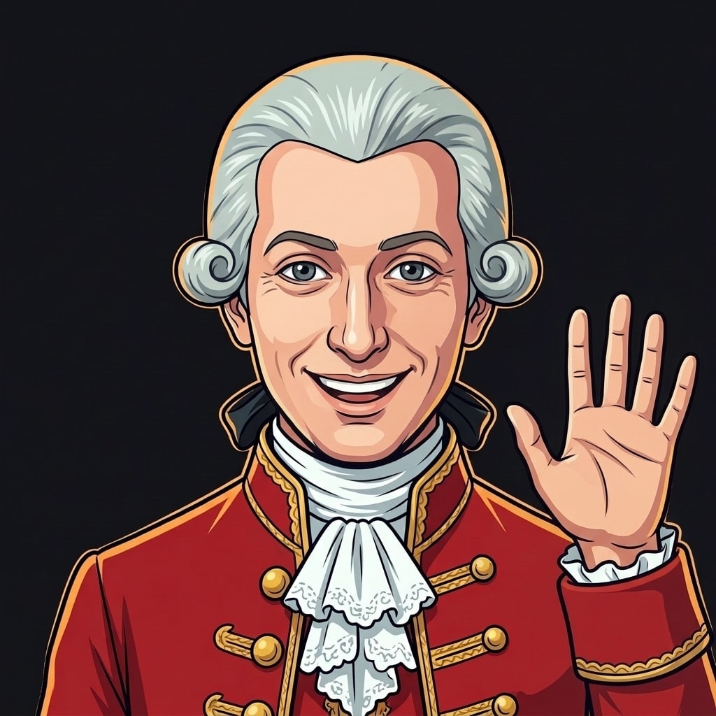 Wolfgang Amadeus Mozart, drawn in the Trivana cast style